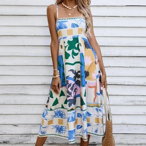 Multicolor Boho Womens Geo Print Cami Dress - Picture 4 of 5